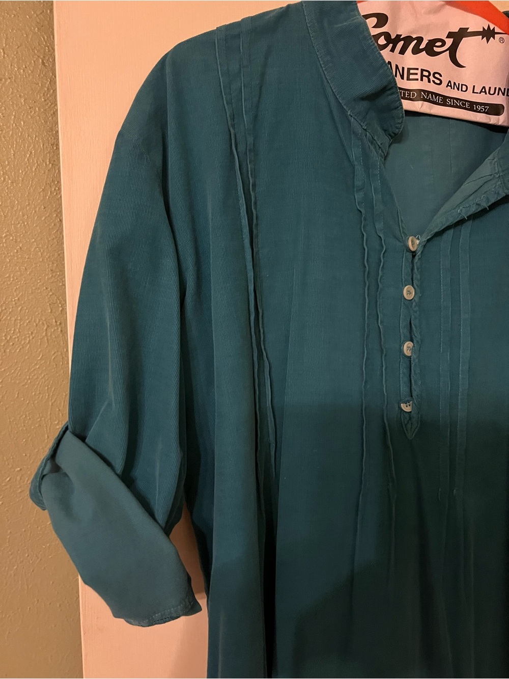 CP Shades Cotton Soft Cord Tunic Shirt Teal Blue Sz Medium Lagenlook Tab Sleeve - Picture 8 of 12